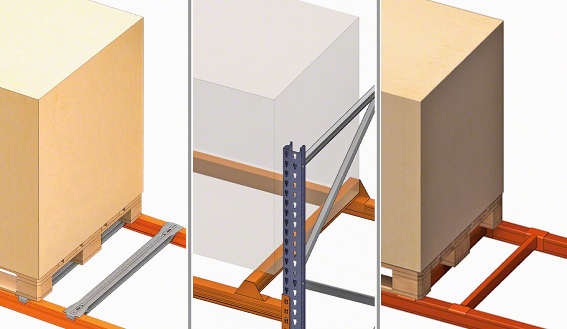 Crossbars are the elements attached to the beam that guarantee stability of the goods when manipulating pallets from the wide side