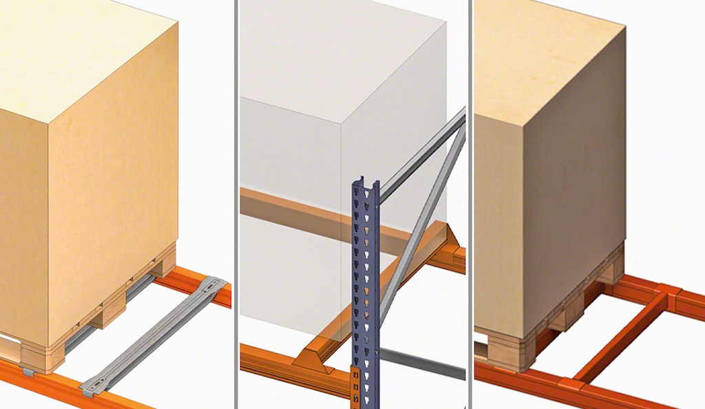 Crossbars are the elements attached to the beam that guarantee stability of the goods when manipulating pallets from the wide side