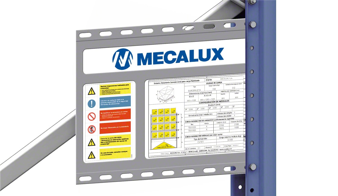 The safe load warning notice is a safety component that displays the specific details for each pallet racking