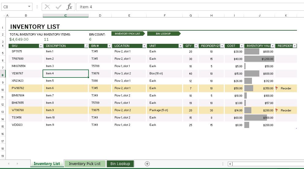 Controlling stock in Excel involves manual management of SKU inflows and outflows to and from the warehouse