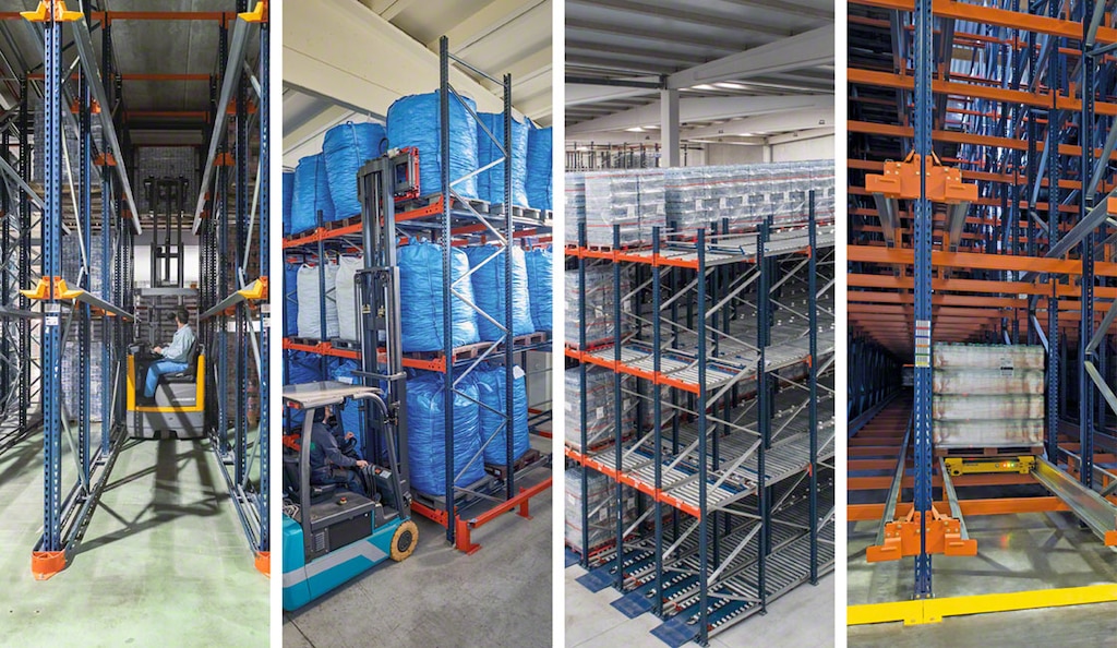 Four compact storage systems: drive-in, push-back, pallet flow and Pallet Shuttle