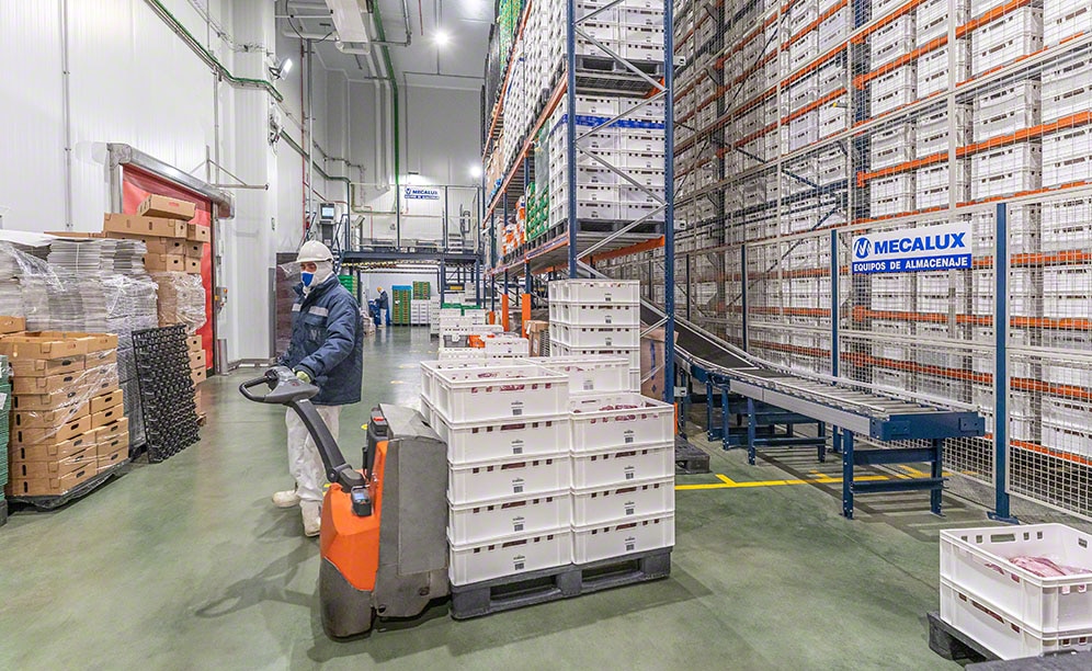 Automated storage of more than 32,000 boxes at a refrigerated temperature