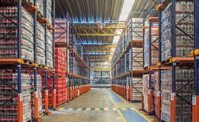 Some 6.5 high drive-in pallet racks store 6,840 pallets