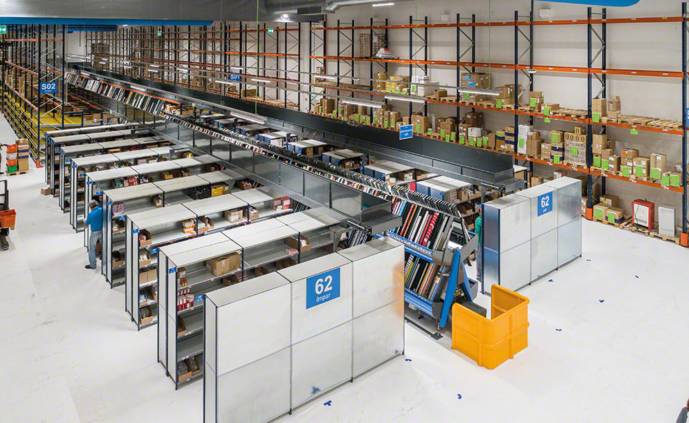 Lower consumption SKUs are warehoused in light-duty shelves, they measure only 2.1 m high