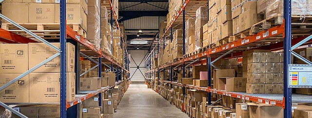 Kontiki stores paper products on pallet racks