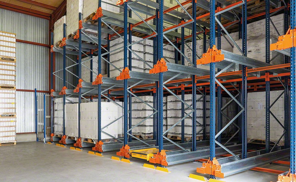 The racks have a capacity to hold up to 15 pallets deep