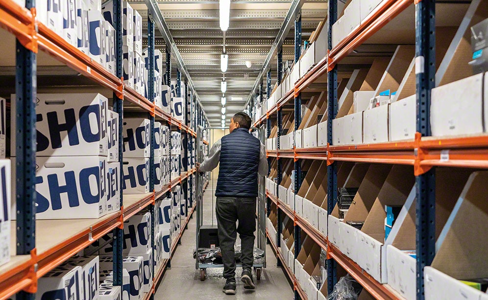Motocard's shelving with walkways holds 15,000 items