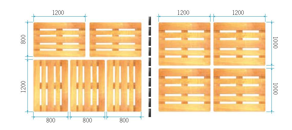 Pallet distributed in a shipping container