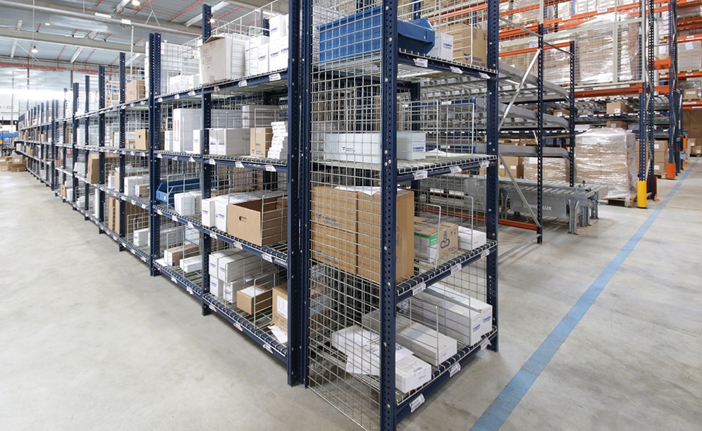 Light-duty shelving was also set up, separated by levels, for low turnover and small sized products Light-duty shelving was also set up, separated by levels, for low turnover and small sized products