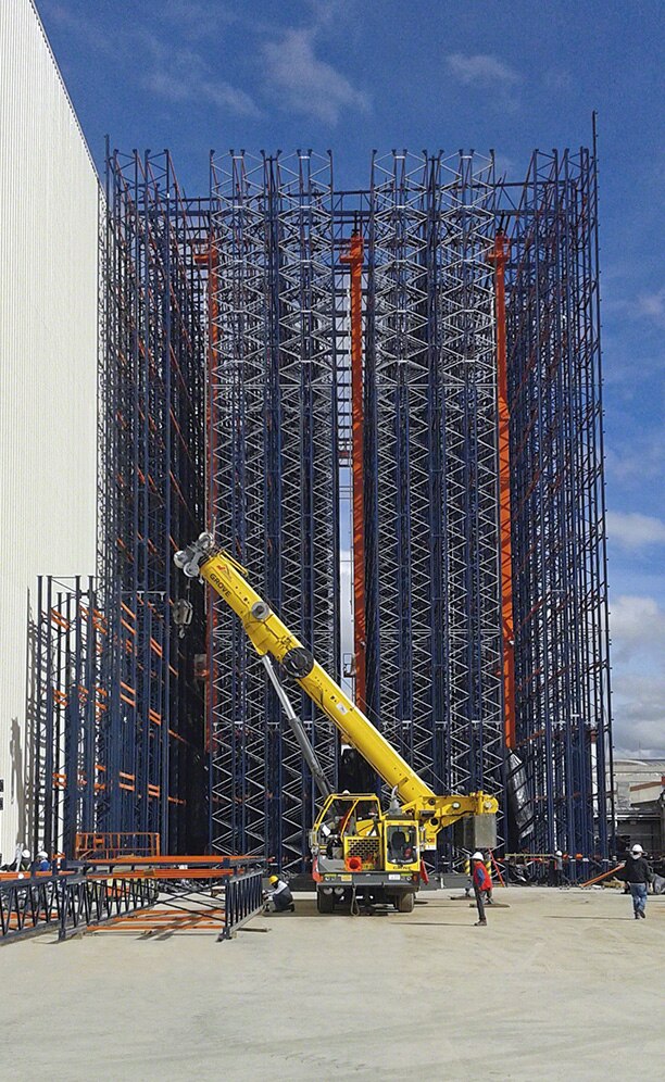 The clad-rack warehouse maximises the available surface area by being a high-rise building The clad-rack warehouse maximises the available surface area by being a high-rise building