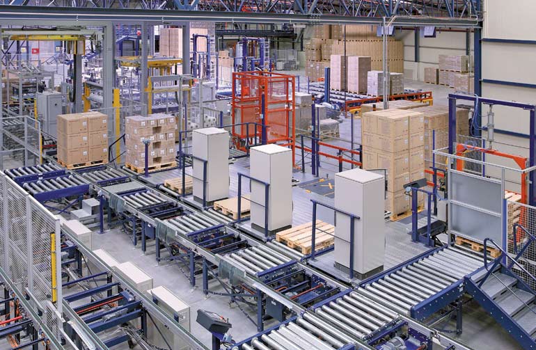 Automated order picking stations at the front of an automated warehouse