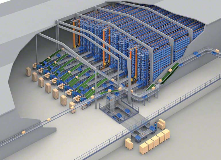 Very high performance automated warehouse for boxes