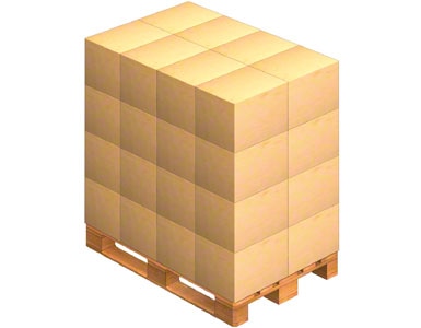 A pallet where boxed packaging sent by the supplier are placed. Goods can come pre-palletised