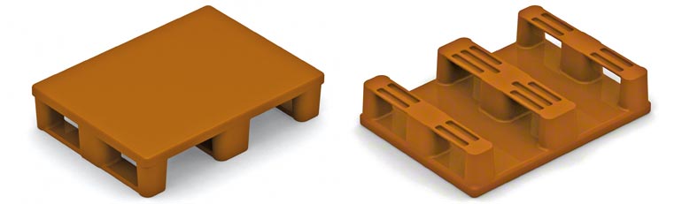 This is the half plastic pallet. The same precautions must be taken as for wooden pallets. Care must be taken with the strength of the lower skids