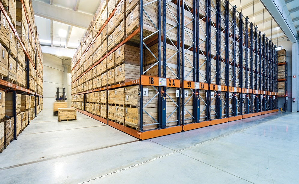 This high-density system cuts down on the number of aisles and provides optimum storage capacity This high-density system cuts down on the number of aisles and provides optimum storage capacity