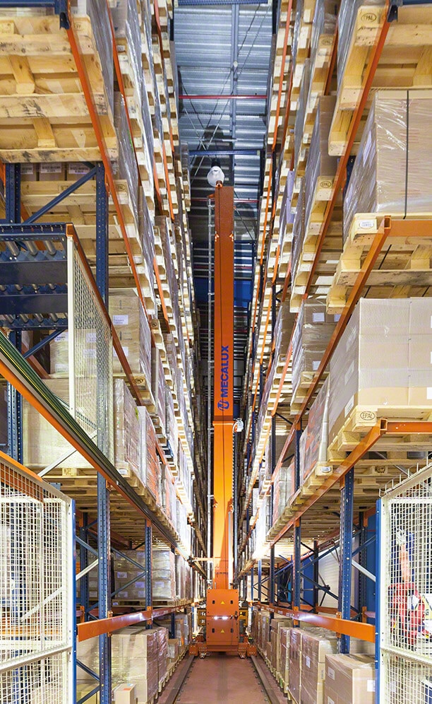 Besides not diminishing capacity, a stacker crane was installed in each aisle to improve the number of cycles substantially Besides not diminishing capacity, a stacker crane was installed in each aisle to improve the number of cycles substantially
