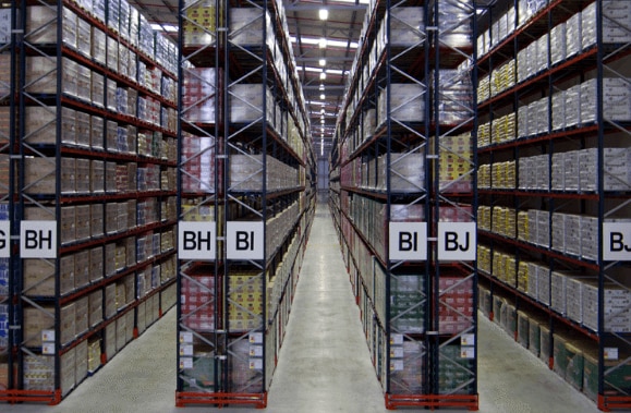A warehouse with pallet racks to hold more than 30,000 pallets in Peru
