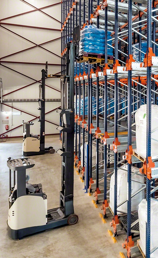 Incoming goods flow through one side and outgoing through the other Incoming goods flow through one side and outgoing through the other