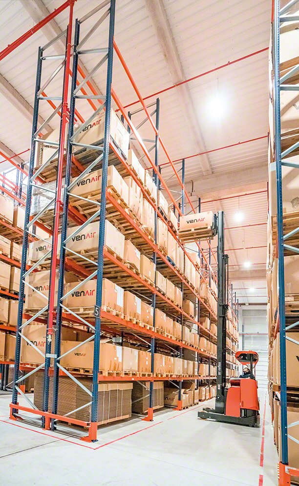 These pallet racks are operated by reach trucks