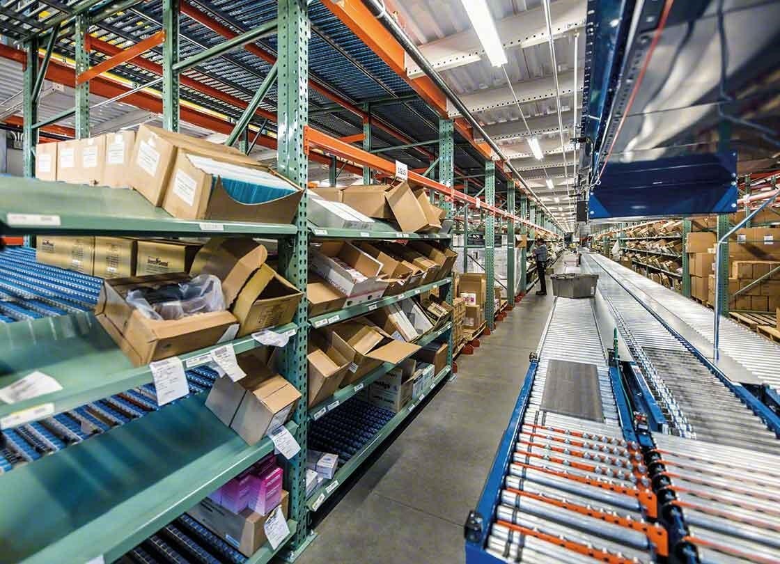 Picking zone supplemented by a box conveyor