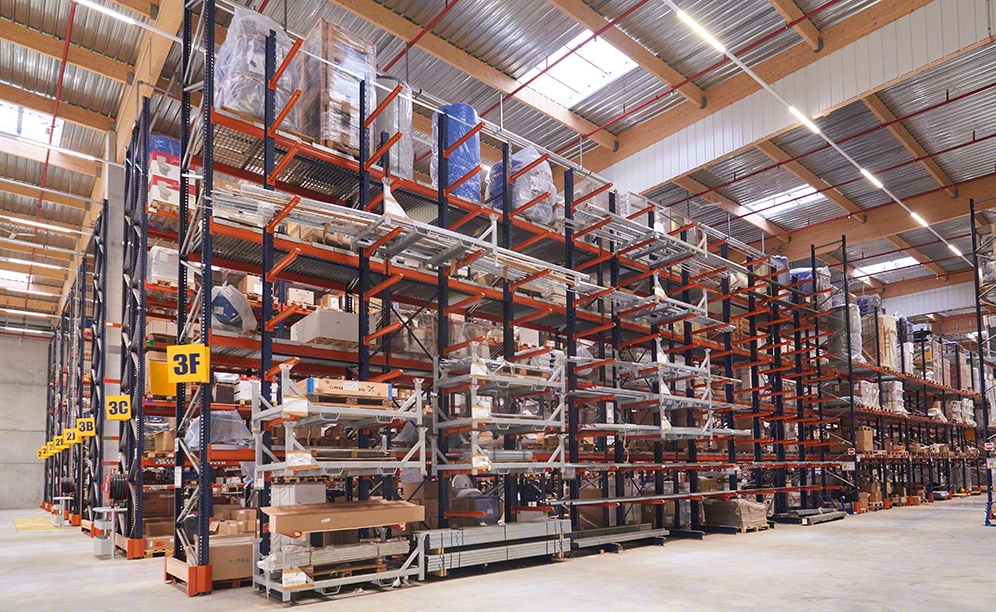 The cantilever racks house longer products for boilers The cantilever racks house longer products for boilers