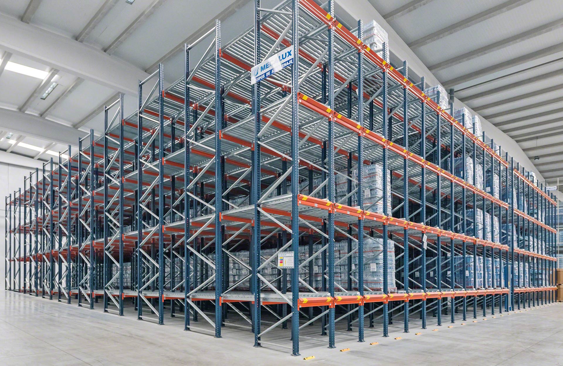 Pallet flow racking is a high-density storage system that maximises space utilisation