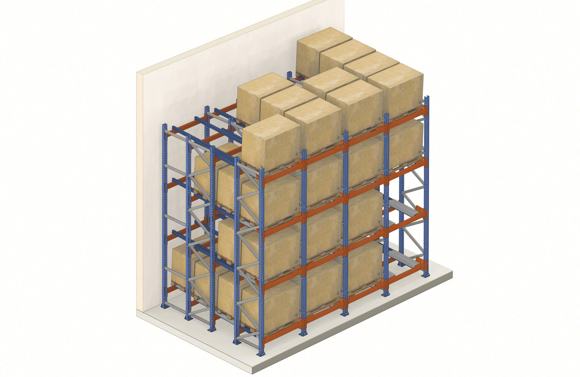Push-back pallet racking is a high-density storage system offering access to goods from a single aisle