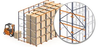 The stiffness of the pallet racking can be obtained by means of vertical spine bracing