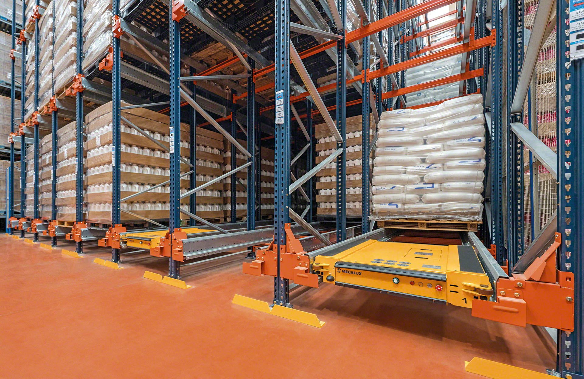 The Pallet Shuttle system allows for the storage of one specific SKU type in each channel