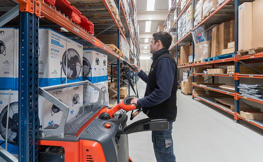 Operators travel about the warehouse using order pickers Operators travel about the warehouse using order pickers