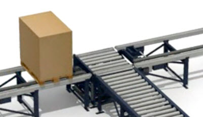 Move pallets from rollers to chains
