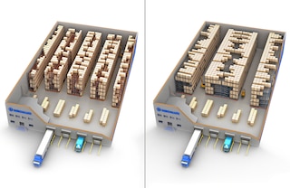 The maximum depth of push-back racking with rollers is greater than that of the version with carts