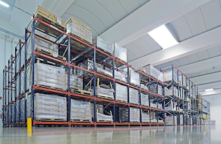 Push-back racking can be combined with other high-density storage systems