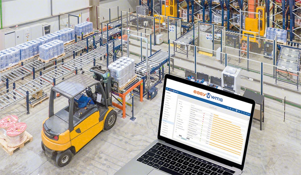 The supply chain control tower integrates with the WMS software to monitor warehouse performance