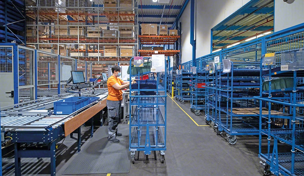 In the picking area, operators pick products that will be sent to customers