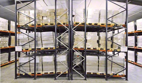 Push-back pallet racking