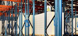 Frames and beams make up the racking in which the pallets are stored Frames and beams make up the racking in which the pallets are stored