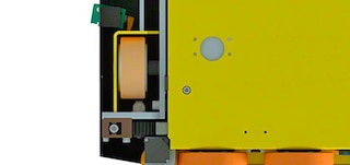 The 3D shuttle incorporates 4 aisle running wheels The 3D shuttle incorporates 4 aisle running wheels