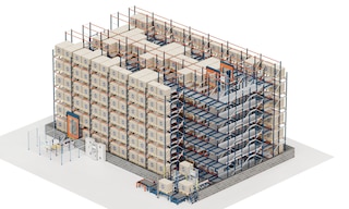 The network of aisles and storage lanes throughout the racking allows the multidirectional shuttles to manoeuvre autonomously