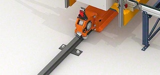 The rails guide the path of the stacker crane along the working aisle The rails guide the path of the stacker crane along the working aisle