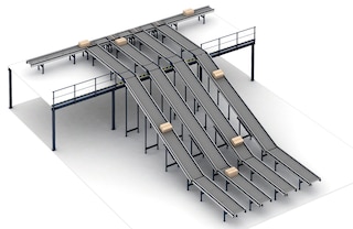 Box conveyor belts can be used to sort orders and connect various levels