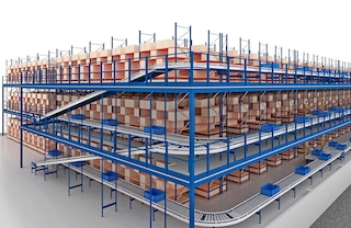 A carton conveyor is an ideal solution for interconnecting several racking levels