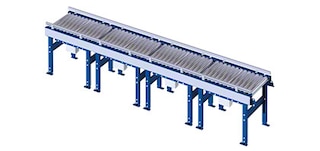 The zero-pressure accumulation roller conveyor moves totes in a straight line