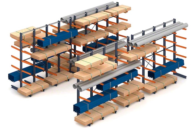 The cantilever racking system supports various types of long loads The cantilever racking system supports various types of long loads