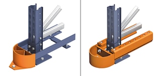 The lower guide rails guide the forklifts inside the drive-in racking