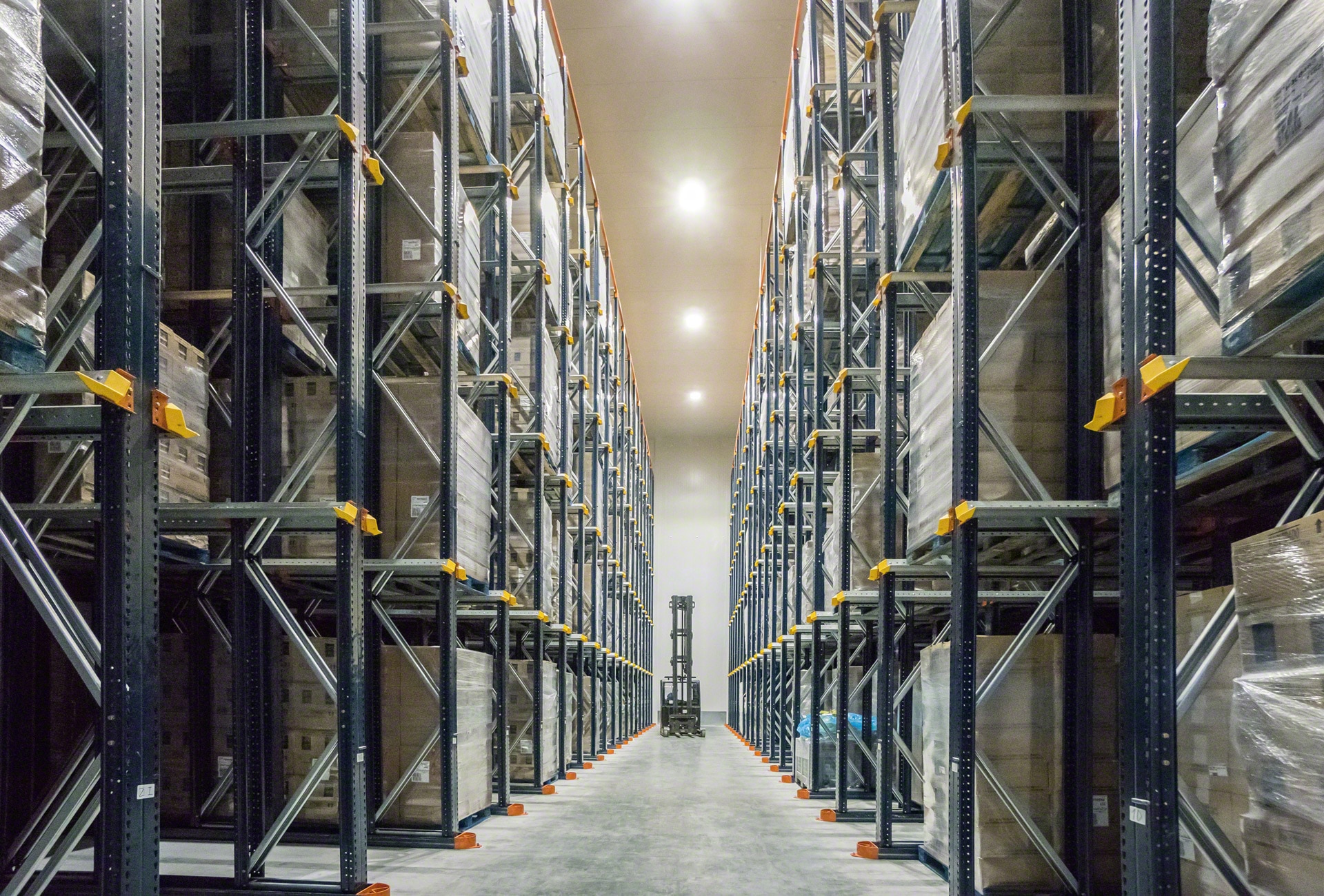 Drive-in pallet racking reduces the storage space required, a key factor in cold stores
