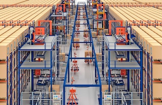 Trolley conveyors are used to transport pallets to and from different automated storage systems