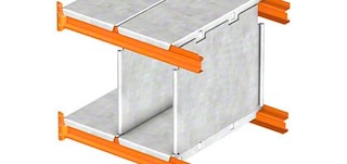 Galvanised shelf dividers create compartments within levels