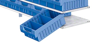 Removable plastic drawers enable light duty racks to house small items