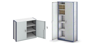 Doors turn a lightweight shelf unit into a closed cupboard